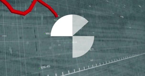 Tortendiagramm Und Rotes Diagramm Bewegen Sich Über Finanzdatenverarbeitung Gegen Leeres — Stockvideo