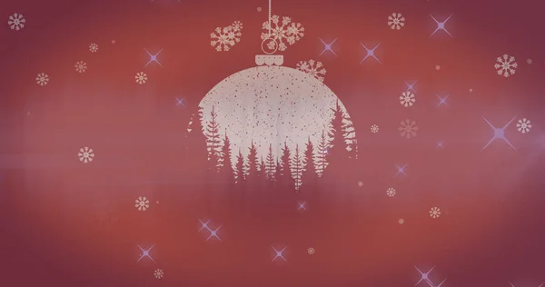 Aniamtion Neve Che Cade Sugli Abeti Nelle Bagattelle Natale Natale — Foto Stock