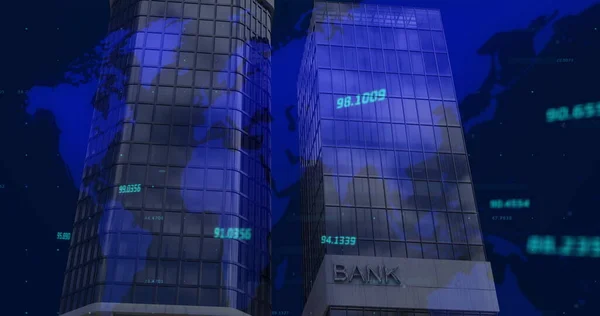 Afbeelding Van Financiële Gegevensverwerking Modern Bankgebouw Mondiaal Financieel Bedrijfs Aansluitingsconcept — Stockfoto