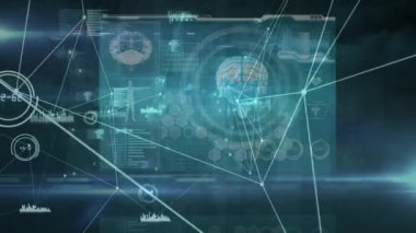 Siyah arka planda bağlantı ağının ve veri işleme ağının animasyonu. küresel iş, bağlantılar ve dijital arayüz konsepti dijital olarak oluşturulmuş video.