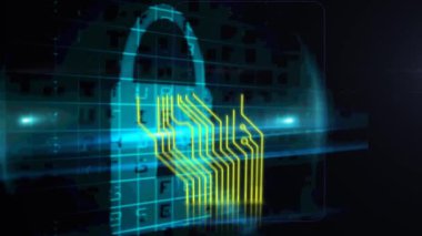 Güvenlik çemberinin işlemci çekirdeğine kilitlenmesi. küresel iletişim ve veri güvenliği konsepti dijital olarak oluşturulmuş video.