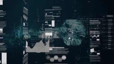 Çevrimiçi güvenlik anahtarıyla istatistik veri işleme ekranının animasyonu. küresel internet güvenliği, dijital arayüz, teknoloji ve ağ konsepti dijital olarak oluşturulmuş video.