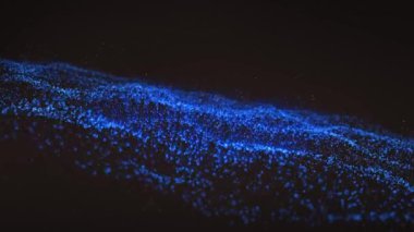 Siyah arkaplandaki mavi noktaların canlandırması. dijital arayüz teknolojisi ve arkaplan dijital olarak oluşturulmuş video.