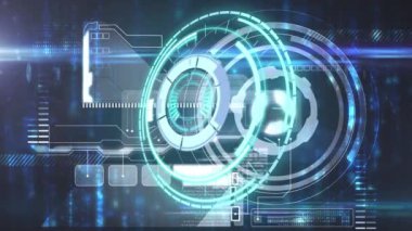 Siyah arkaplandaki veri işleme üzerinde dönen güvenli kilidin animasyonu. küresel hesaplama, veri işleme, bağlantılar ve dijital arayüz konsepti dijital olarak oluşturulmuş video.