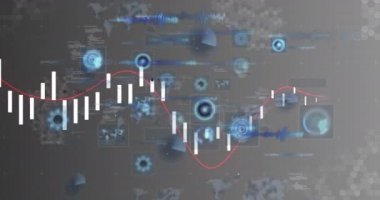 Veri işleme ve hareket eden ekranların animasyonu. küresel bağlantılar, veri işleme ve dijital arayüz konsepti dijital olarak oluşturulmuş video.