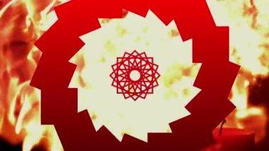 Siyah arka plana karşı ateş alevleri üzerinde soyut kırmızı dekoratif şekiller. Şenlik ve kutlama kavramı