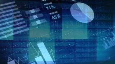 Karanlık arka planda finansal veri işleme animasyonu. küresel iş, finans, dijital arayüz ve bağlantılar konsepti dijital olarak oluşturulmuş video.