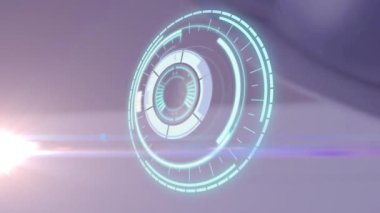 Bulanık arka plandaki ışık yolu üzerinde dönen güvenli kilidin animasyonu. küresel iletişim, veri paylaşımı ve dijital arayüz kavramı, dijital olarak oluşturulmuş video.