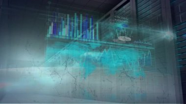 Bilgisayar sunucuları üzerinden veri işleme animasyonu. küresel bağlantılar ve veri işleme konsepti dijital olarak oluşturulmuş video.