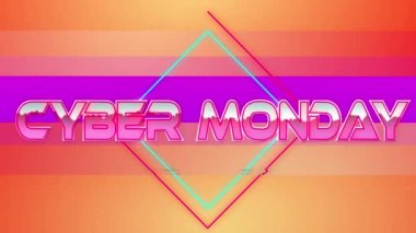 Pazartesi siber metinlerinin pembe metalik harflerle mor ve turuncu renkli neon çizgilerin üzerinde canlandırılması. çevrimiçi alışveriş, perakende ve satış konsepti dijital olarak oluşturulmuş video.