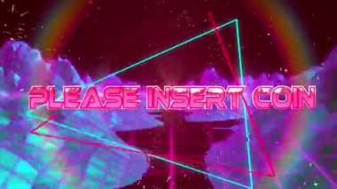 Lütfen üçgenlerin ve dağların üzerine bozuk para yerleştirin. bilgisayarlar, oyunlar, teknoloji konsepti dijital olarak oluşturulmuş video.