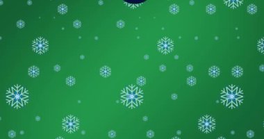 Yeşil arka planda kar taneleri üzerinde yılbaşı balolarının canlandırılması. Noel, gelenek ve kutlama konsepti dijital olarak oluşturuldu.