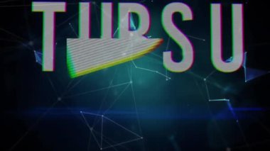 Bağlantı ağının canlandırılması ve siyah arkaplan üzerindeki metni başlatma. küresel ağlar, bağlantılar, oyunlar, veri işleme ve dijital arayüz kavramı dijital olarak oluşturuldu.