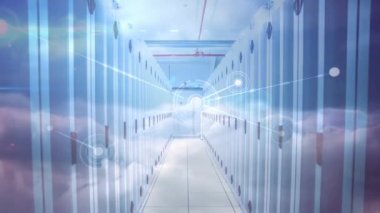 Bilgisayar sunucuları üzerinden bağlantı ağının animasyonu. küresel ağlar, bağlantılar, veri işleme ve dijital arayüz kavramı dijital olarak oluşturulmuş video.