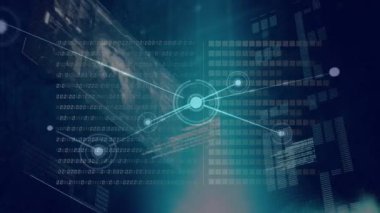 Bağlantı ağı üzerinden istatistik ve veri işleme animasyonu. küresel bağlantılar, dijital arayüz ve dijital olarak oluşturulmuş video işleme konsepti.