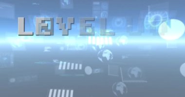 Çeşitli verilerle dijital soyut uzayda başlangıç animasyonu. bilgisayar, oyunlar ve teknoloji konsepti dijital olarak oluşturuldu.
