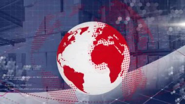 Depo üzerinden veri işleme ile küresel ve dijital arayüzün animasyonu. küresel gönderim, dağıtım, iş, veri işleme ve teknoloji konsepti dijital olarak oluşturulmuş video.