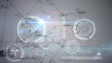 Beyaz arkaplanda bağlantılar ve veri işleme ağının animasyonu. küresel iş, bağlantılar ve dijital arayüz konsepti dijital olarak oluşturulmuş video.