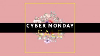 Pembe arka planda dönen çiçek tasarımına karşı siber pazartesi metin afişinin dijital animasyonu. satış indirimi ve perakende iş konsepti