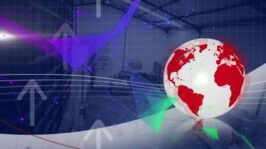 Depo üzerinden veri işleme ile küresel ve dijital arayüzün animasyonu. küresel gönderim, dağıtım, iş, veri işleme ve teknoloji konsepti dijital olarak oluşturulmuş video.