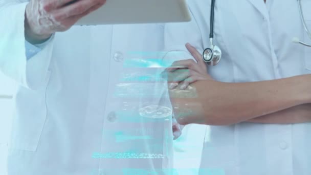 Animación Pantallas Con Procesamiento Datos Sobre Médicos Usando Tableta Medicina — Vídeo de stock