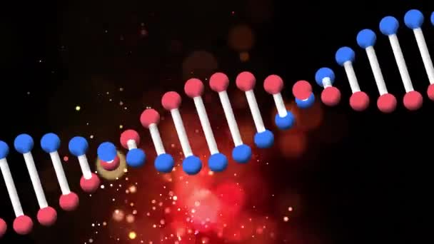 Dna Structure Spinning Red Light Sparks Black Background Abstract Background — Stock Video