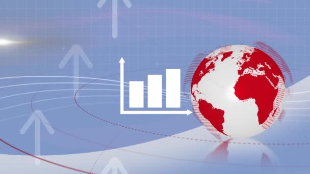 Animace Zeměkoule Grafu Přes Šipky Mřížku Globální Síť Připojení Technologie — Stock video