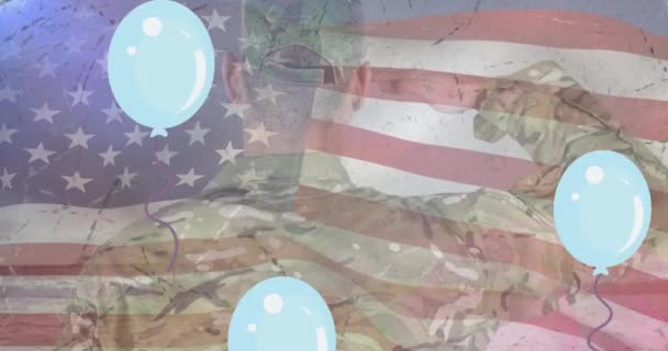 Animación Veteranos Día Gracias Texto Sobre Globos Soldado Caucásico Bandera — Vídeos de Stock