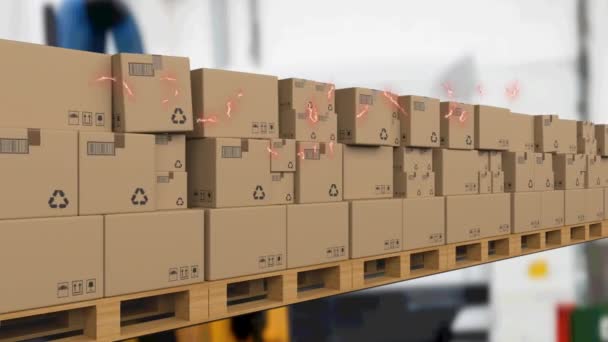 Animation Cyber Monday Sale Text Cardboard Boxes Conveyor Belt Global — Stock Video