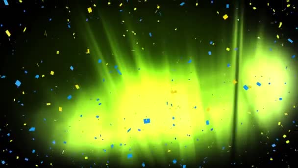 Kolorowe Konfetti Spadające Neonowe Zielone Szlaki Świetlne Poruszające Się Czarnym — Wideo stockowe