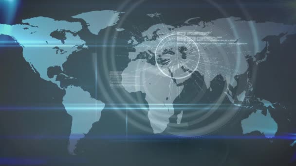 Animatie Van Gegevensverwerking Netwerken Van Verbindingen Wereldbol Klok Bewegen Snel — Stockvideo