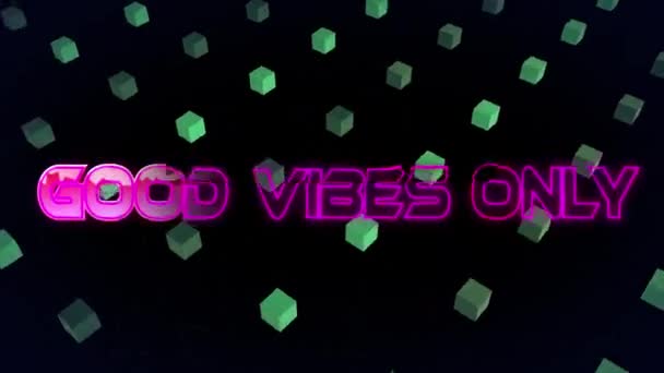 Animation Good Vibes Only Lines Black Background Green Cubes Computers — Stock Video