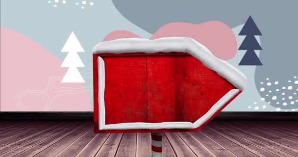 Animazione Del Cartello Stradale Con Spazio Alberi Sfondo Grigio Natale — Video Stock