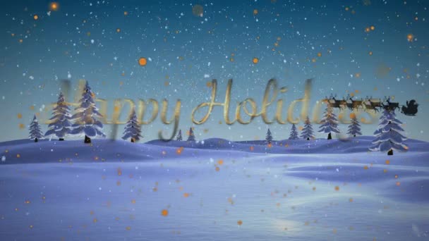 Animation Joyeuses Vacances Texte Sur Santa Claus Traîneau Avec Des — Video