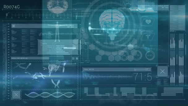 Animación Digital Interfaz Digital Con Procesamiento Datos Médicos Sobre Fondo — Vídeo de stock