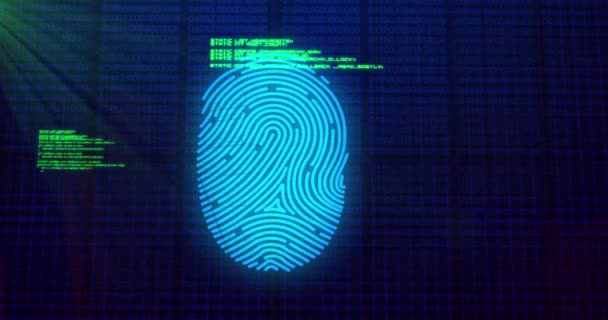 Animation Finger Print Data Processing Online Security Cyber Crime Data — Stock Video