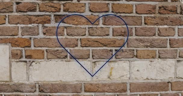 Animazione Incandescente Icona Del Cuore Neon Sul Muro Mattoni Social — Video Stock