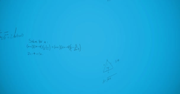 Animación Ecuaciones Matemáticas Sobre Fondo Azul Educación Global Conexiones Procesamiento — Vídeo de stock