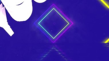 Sendeki animasyon mavi arkaplandaki neon şekiller üzerinden metin kazanıyor. Sosyal medya ve iletişim arayüzü kavramı dijital olarak oluşturulmuş video.