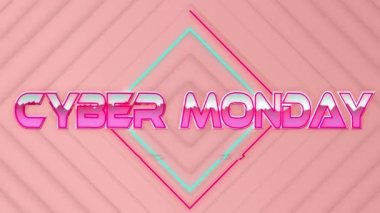 Neon çizgilerinin üzerinde pembe metalik harflerle siber pazartesi metninin animasyonu. çevrimiçi alışveriş, perakende ve satış konsepti dijital olarak oluşturulmuş video.