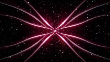 Siyah arkaplana karşı pembe ışık yollarının üzerine düşen karın dijital animasyonu. Soyut doku ve tasarım kavramına sahip teknoloji arkaplanı