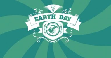Yeşil arka planda Dünya Günü afişi. çevre, sürdürülebilirlik, ekoloji, yenilenebilir enerji, küresel ısınma ve iklim değişikliği farkındalığı.