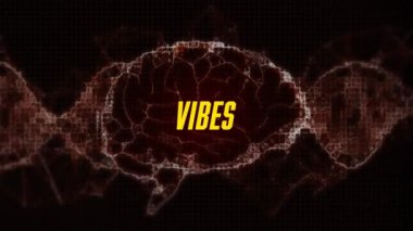 Siyah arka planda dijital beyin üzerinden titreşimlerin animasyonu. Sosyal medya ve iletişim arayüzü kavramı dijital olarak oluşturulmuş video.