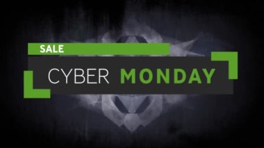 Pazartesi siber satış metninin dijital animasyonu mavi arka plandaki kaleydoskopik desenle karşılaştırılıyor. satış indirimi ve perakende iş konsepti