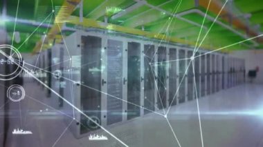 Bilgisayar sunucuları üzerinden bağlantı ağının animasyonu. küresel ağlar, bağlantılar, veri işleme ve dijital arayüz kavramı dijital olarak oluşturulmuş video.