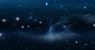 Işık izi animasyonu ve gökyüzünde hareket eden yıldızlar. Noel, gelenek ve kutlama konsepti dijital olarak oluşturuldu.