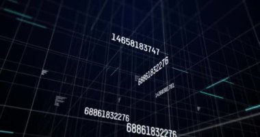 Siyah arkaplanda işlem yapan numaraların animasyonu. küresel internet güvenliği, veri işleme, bağlantılar ve dijital arayüz konsepti dijital olarak oluşturulmuş video.