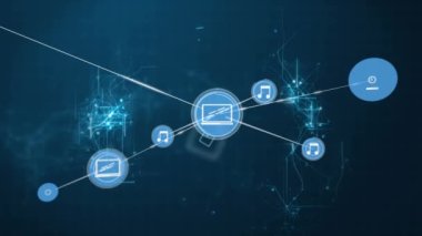 Çevrimiçi güvenlik asma kilidi üzerinden ikonlarla bağlantı ağının animasyonu. küresel internet güvenliği, bağlantılar, iş dünyası, veri işleme ve dijital arayüz kavramı dijital olarak oluşturulmuş video.