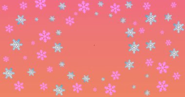 Kar ikonlarının üstündeki mutlu noel mesajlarının animasyonu. Noel, kış, gelenek ve kutlama konsepti dijital olarak oluşturulmuş video.