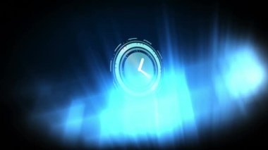 Siyah arkaplana karşı mavi, soyut şekiller üzerinde Neon dijital saat tik tak ediyor. soyut arkaplan ve illüstrasyon kavramı